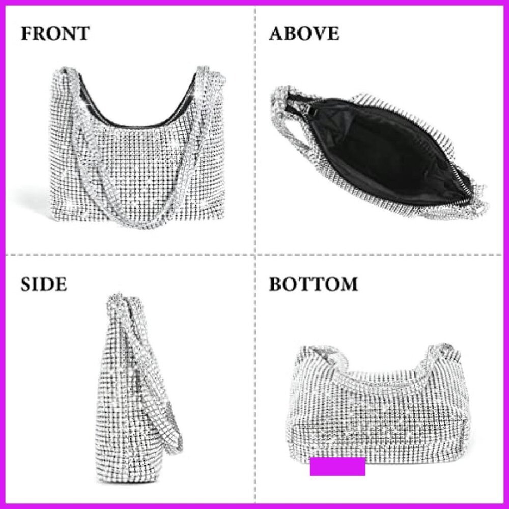 Shiny Silver Clutch Purse Elegant Glamorous Evening Bag Wedding Party - Picture 5 of 6